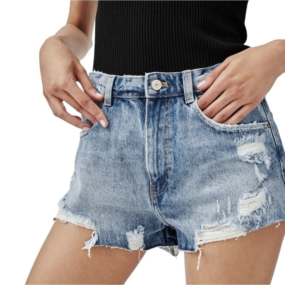 NWT Women's Jean Shorts Zara Pacsun High-rise Ripped Vintage Denim Blue Shorts - Picture 4 of 9